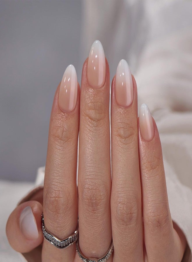 BTArtbox Almond Press On Nails Medium - BTArtbox Soft Gel Ombre Fake Nails with Nail Glue, Semi-Transparent Reusable Glue On Nails in 16 Sizes - 32PCS Stick On Nails Kit, Vanilla Cream Almond - Image 1